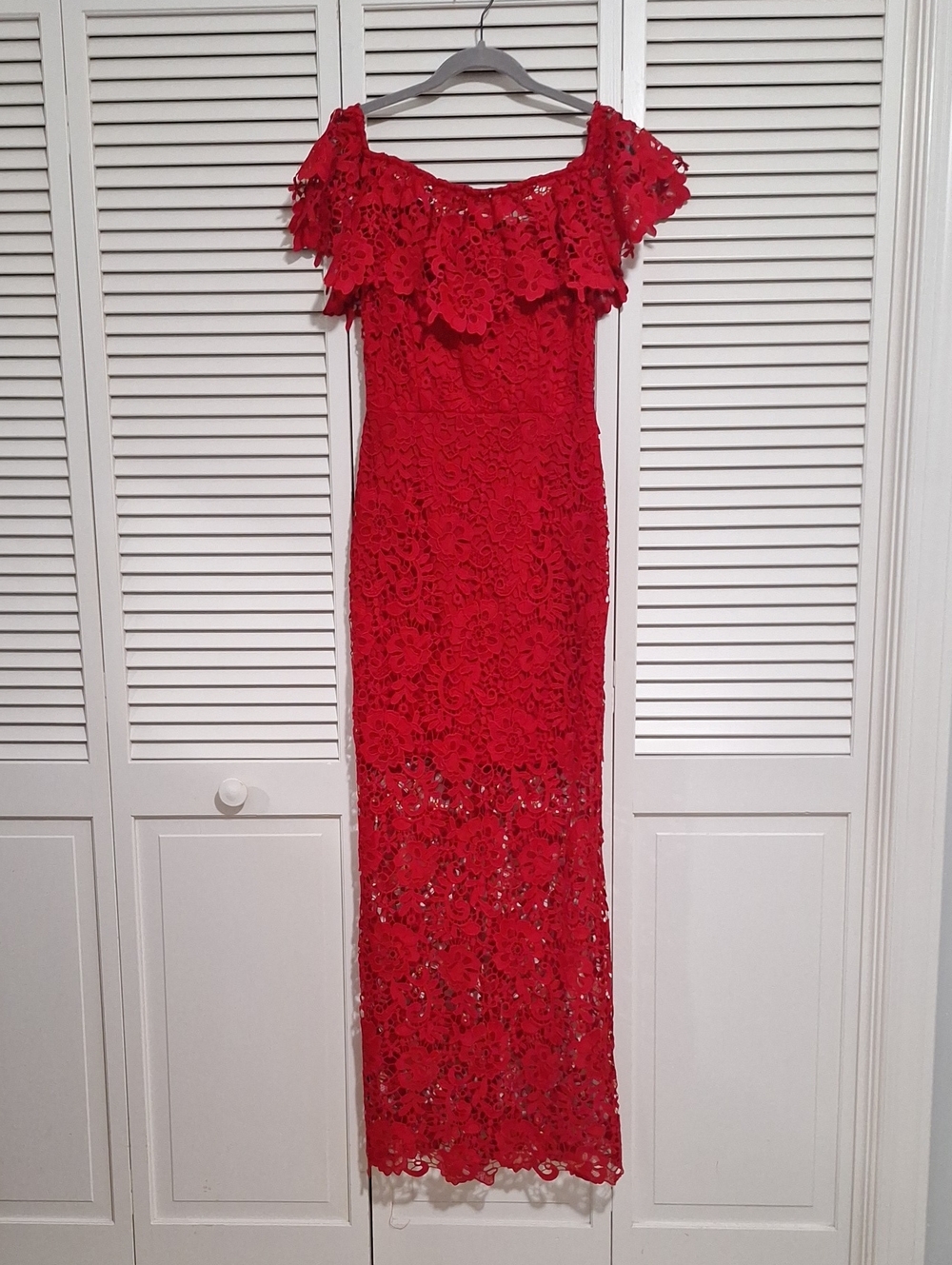 Paper Dolls London Red Lace Off-Shoulder Maxi Dress